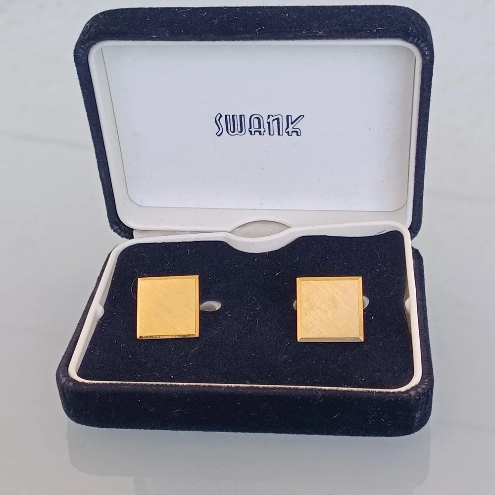 Swank Vintage Gold Tone Square‎ Brushed Textured Cufflinks with Original Box